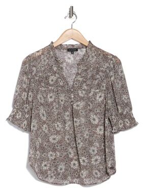 Pleione Gray Floral Blouse Size Small NWT